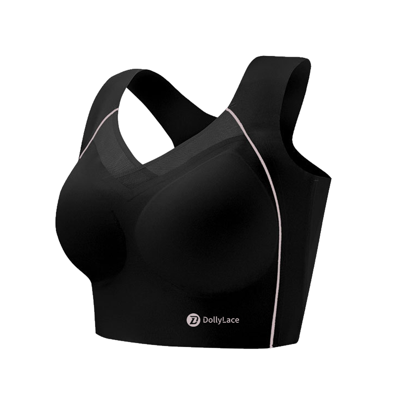 Dollylace Push-Up Full Cup Bra Without Wire, Elastic Shoulder Straps-Black