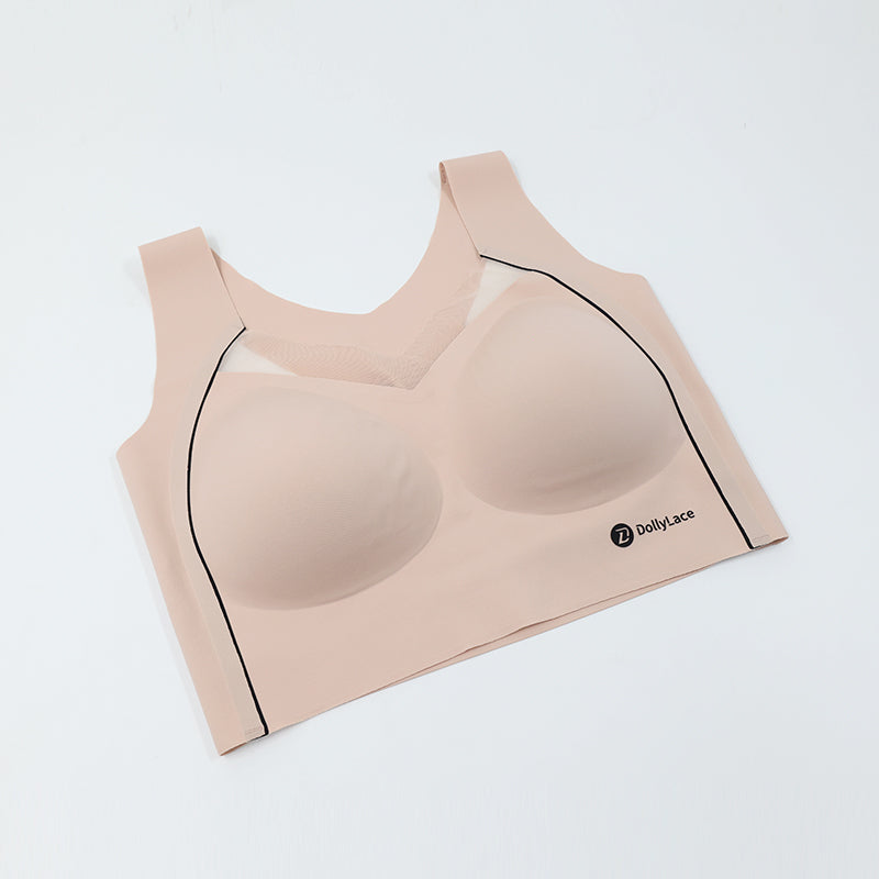 Dollylace Push-Up Full Cup Bra Without Wire, Elastic Shoulder Straps-Beige