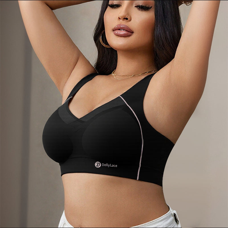 Dollylace Push-Up Full Cup Bra Without Wire, Elastic Shoulder Straps-Black